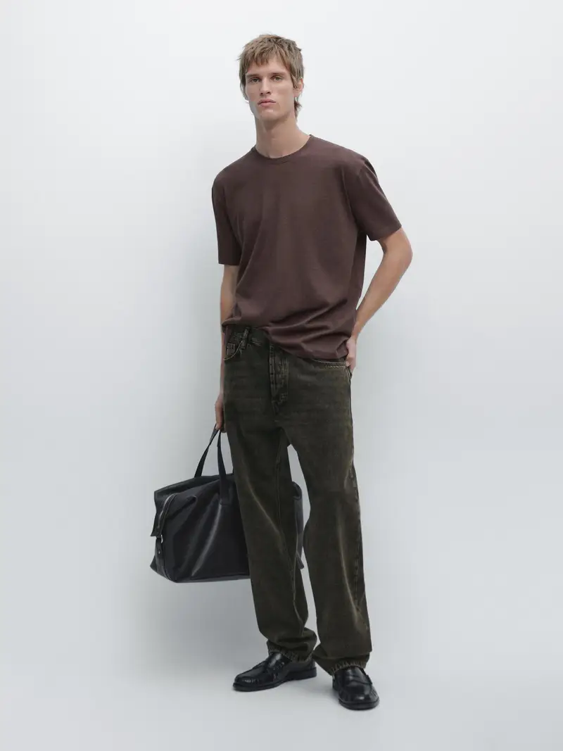 Maglietta A Maniche Corte In Misto Cotone - Melenzana - - Massimo Dutti - Maschile