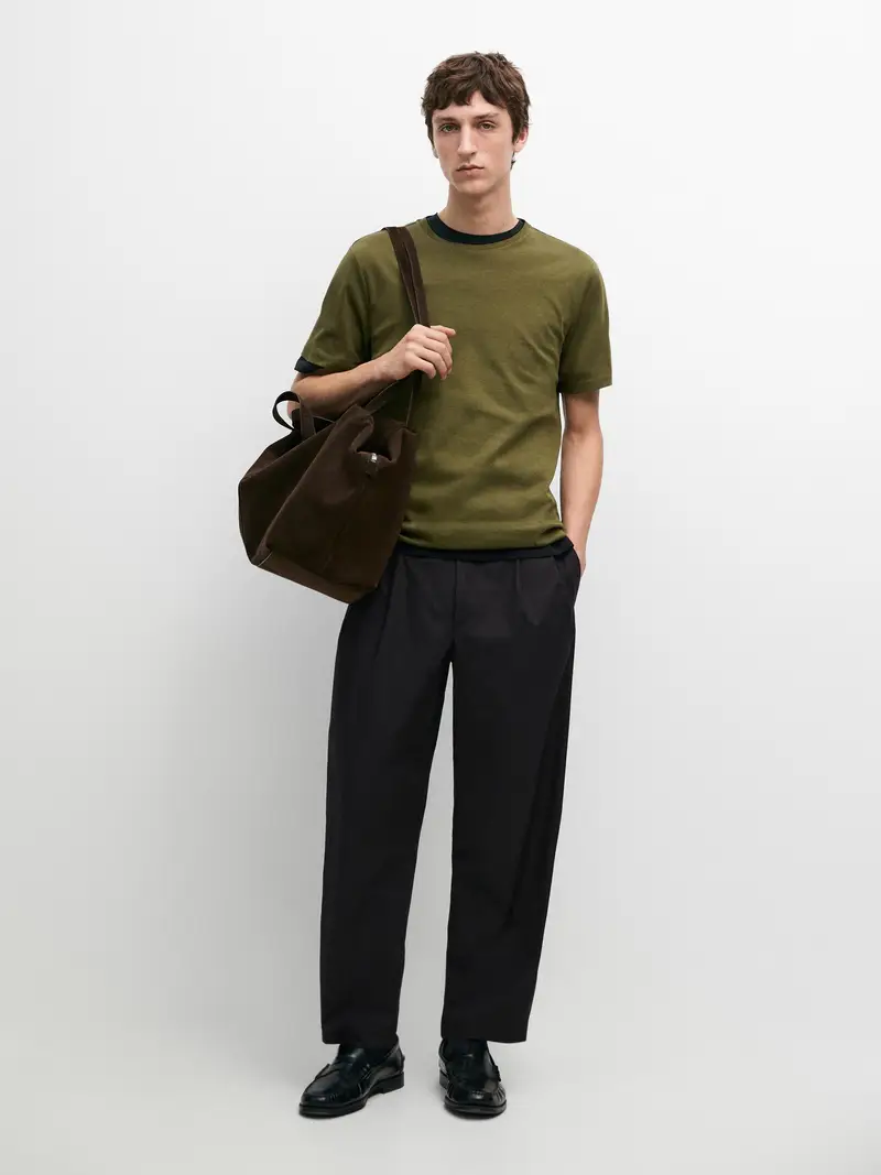 Maglietta A Maniche Corte In Misto Cotone - Verde Acqua - - Massimo Dutti - Maschile