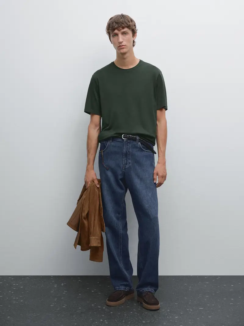 Maglietta A Maniche Corte In Misto Cotone - Verde Bottiglia - - Massimo Dutti - Maschile