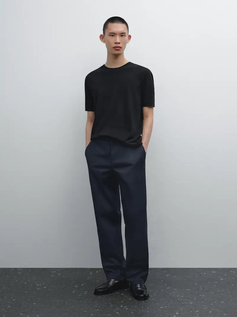 Maglietta A Maniche Corte In Misto Lino - Nero - - Massimo Dutti - Maschile