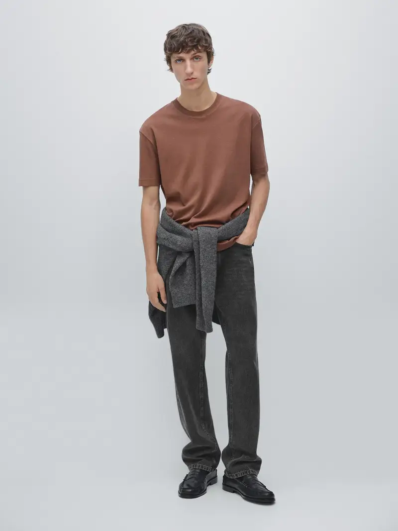 Maglietta A Maniche Corte Medium Weight 100% Cotone - Terracotta - - Massimo Dutti - Maschile