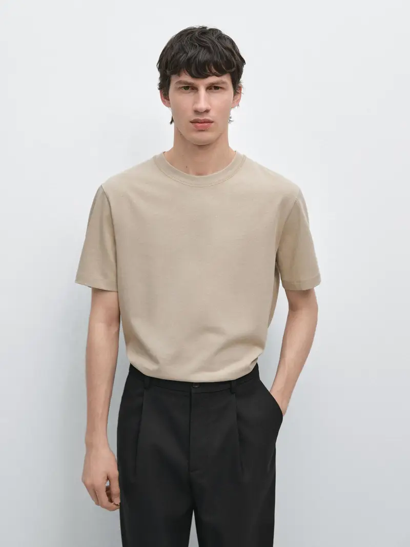 Maglietta A Maniche Corte Misto Cotone - Sabbia - - Massimo Dutti - Maschile