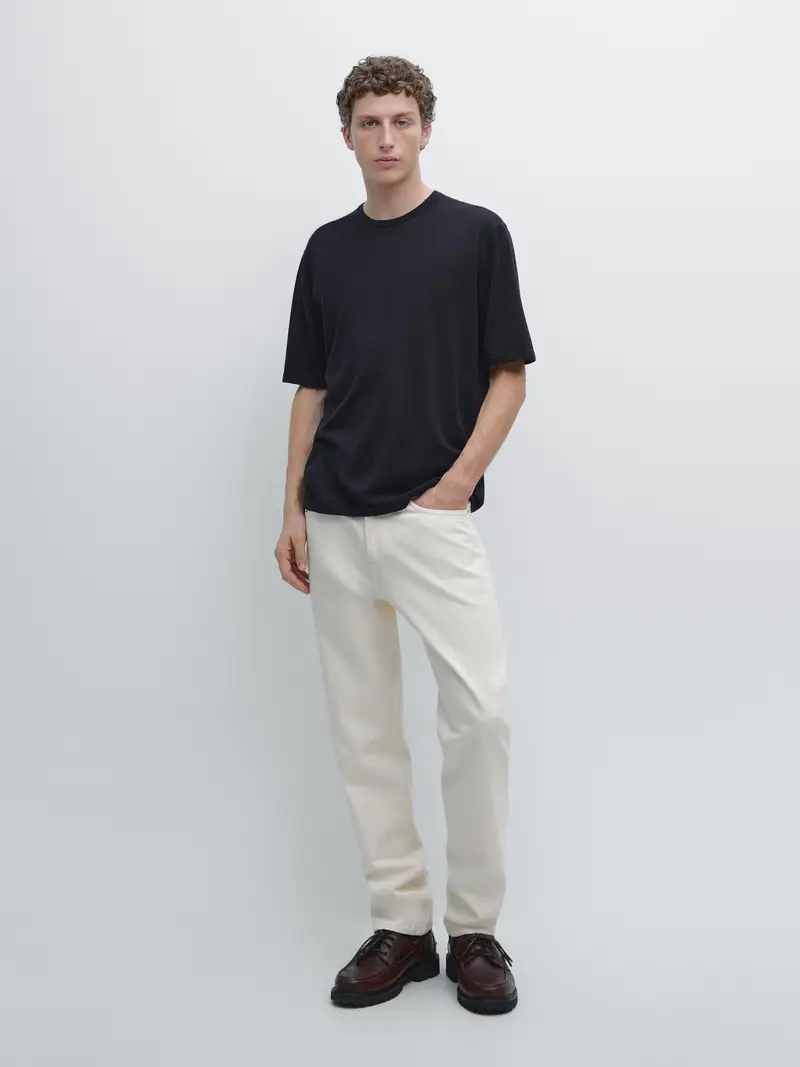 Maglietta A Maniche Corte Misto Lana - Blu Marino - - Massimo Dutti - Maschile