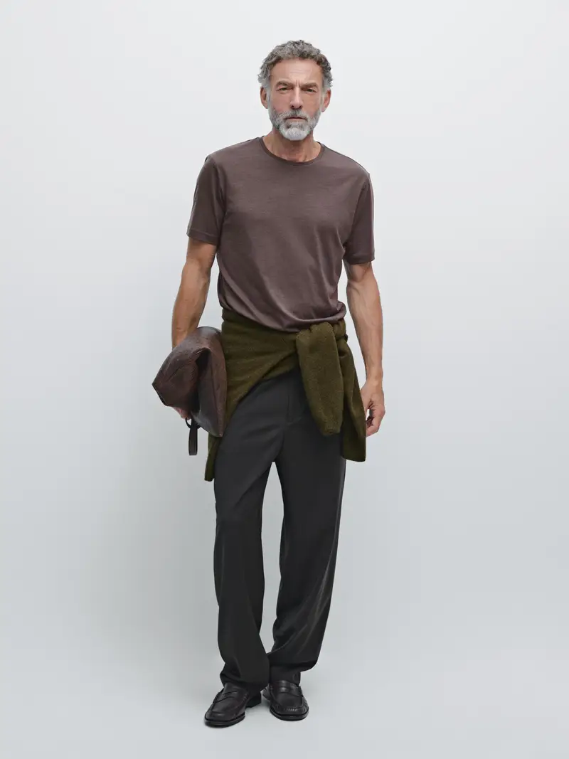 Maglietta A Maniche Corte Misto Lana - Cioccolato - - Massimo Dutti - Maschile