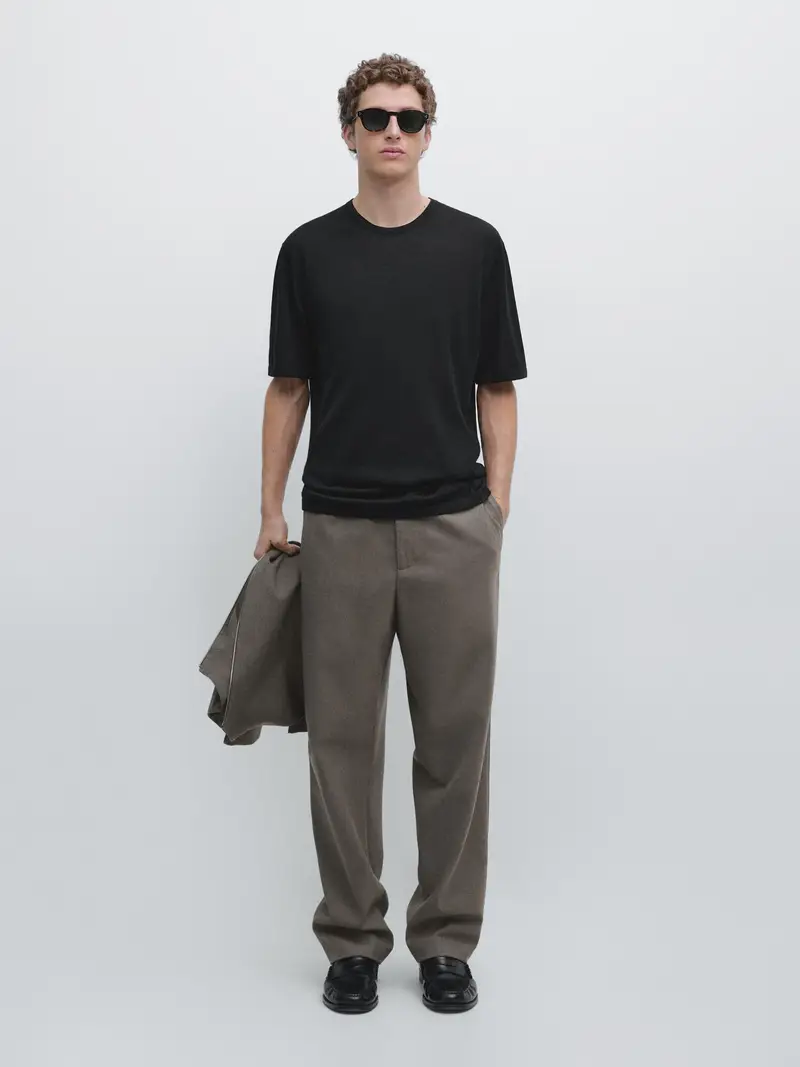 Maglietta A Maniche Corte Misto Lana - Nero - - Massimo Dutti - Maschile