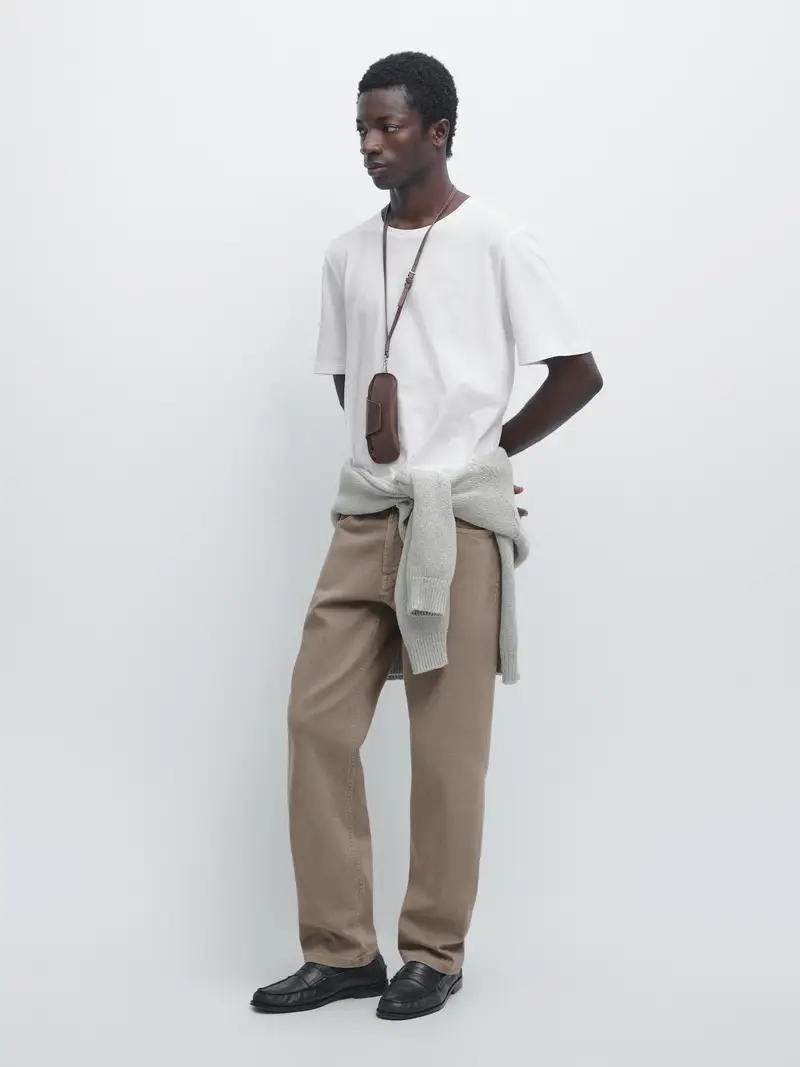 Maglietta A Maniche Corte Misto Lino - Bianco Roto - - Massimo Dutti - Maschile