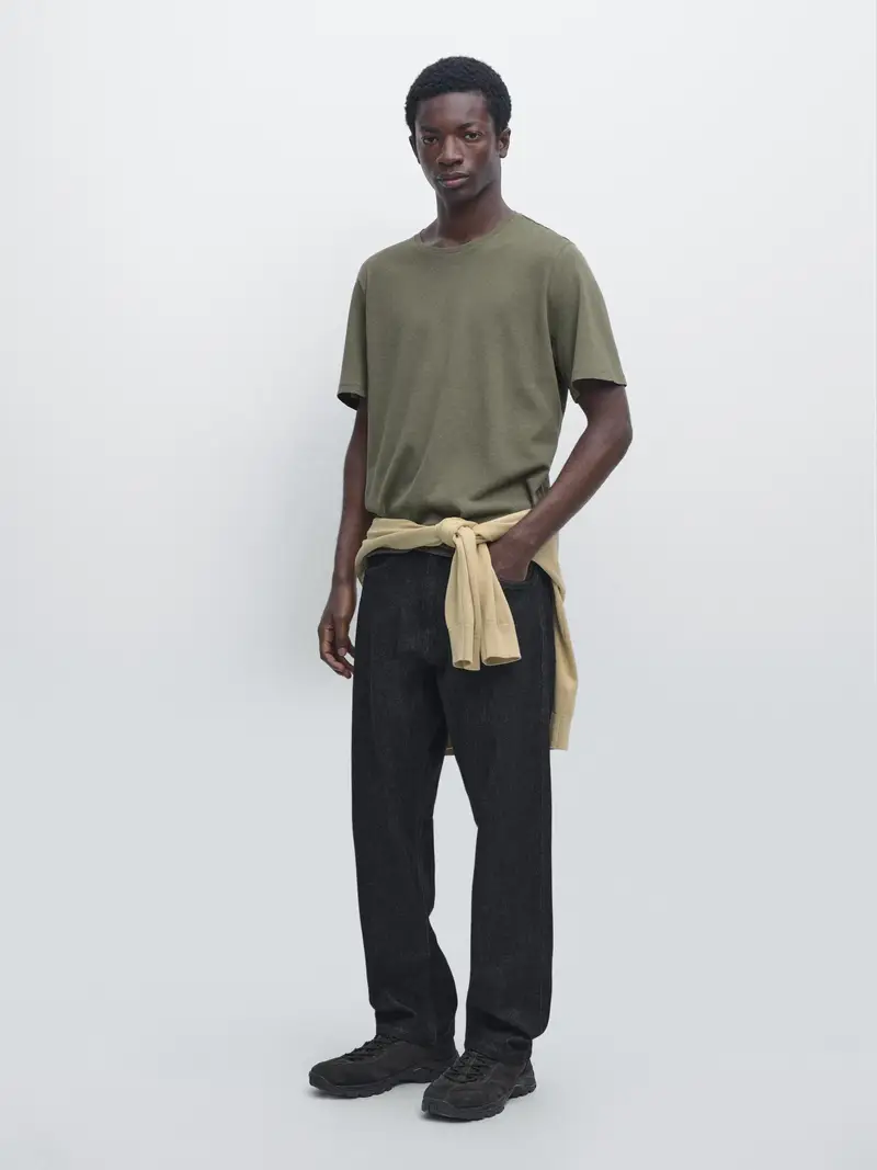 Maglietta A Maniche Corte Misto Lino - Kaki Chiaro - - Massimo Dutti - Maschile