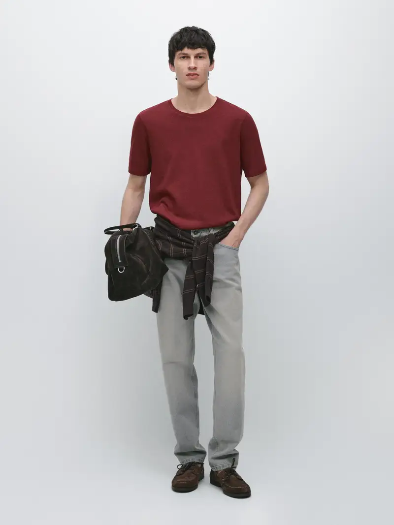 Maglietta A Maniche Corte Misto Lino - Rosso - - Massimo Dutti - Maschile