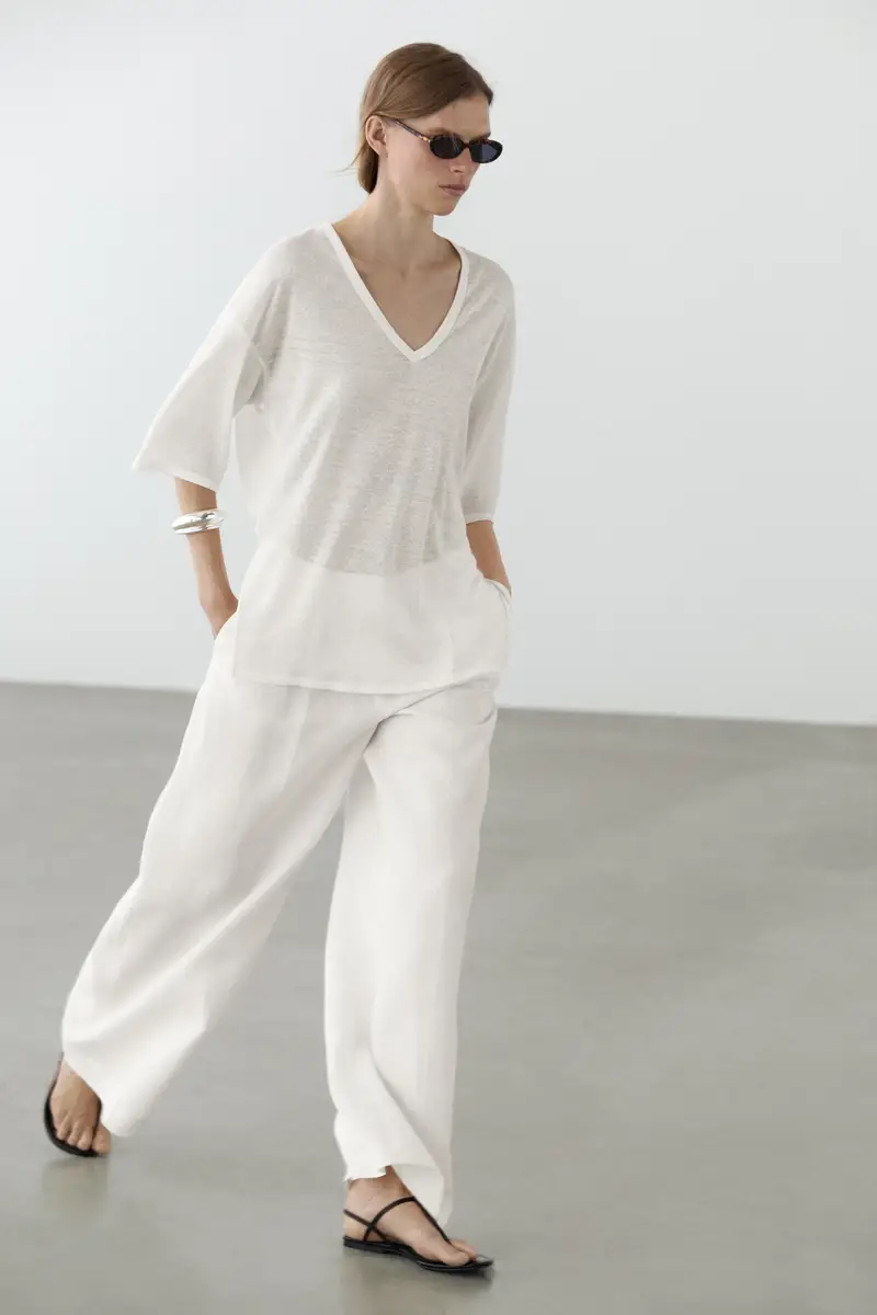 Maglietta A Maniche Corte Oversize - Bianco Roto - - Massimo Dutti - Femminile