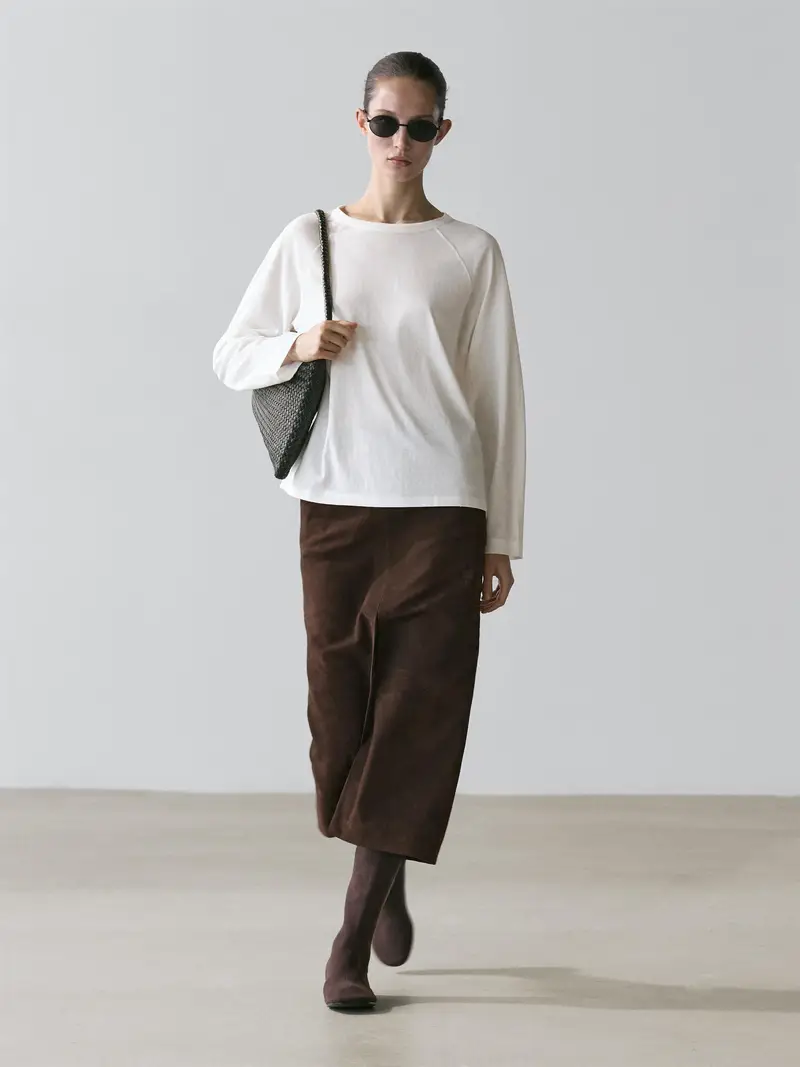 Maglietta A Maniche Lunghe 100% Cotone - Bianco Roto - - Massimo Dutti - Femminile