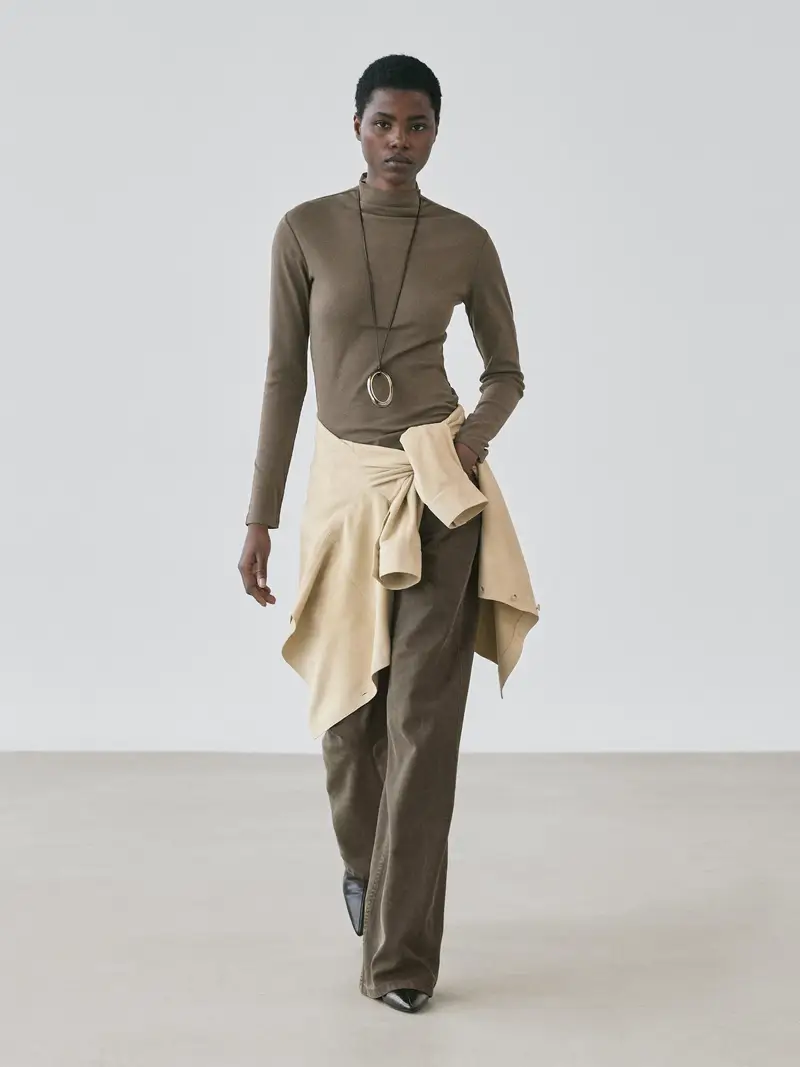 Maglietta A Maniche Lunghe A Coste In Cotone - Moca - - Massimo Dutti - Femminile