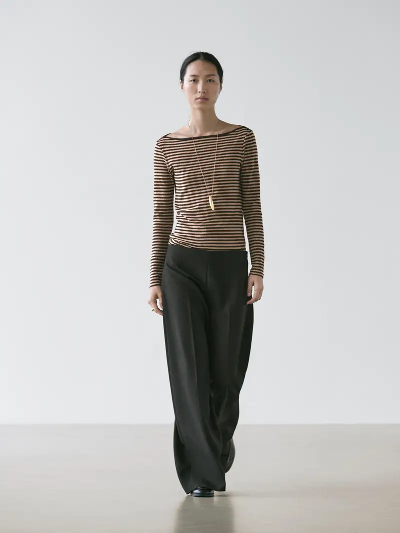 Maglietta A Maniche Lunghe A Righe In Cotone - Marrone - - Massimo Dutti - Femminile