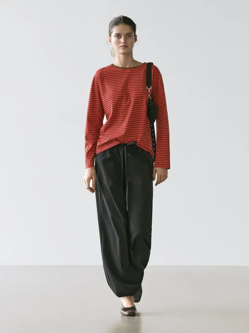 Maglietta A Maniche Lunghe A Righe In Cotone - Rosso - - Massimo Dutti - Femminile