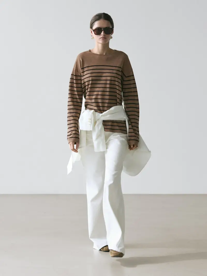 Maglietta A Maniche Lunghe A Righe Misto Cotone - Lavato - - Massimo Dutti - Femminile