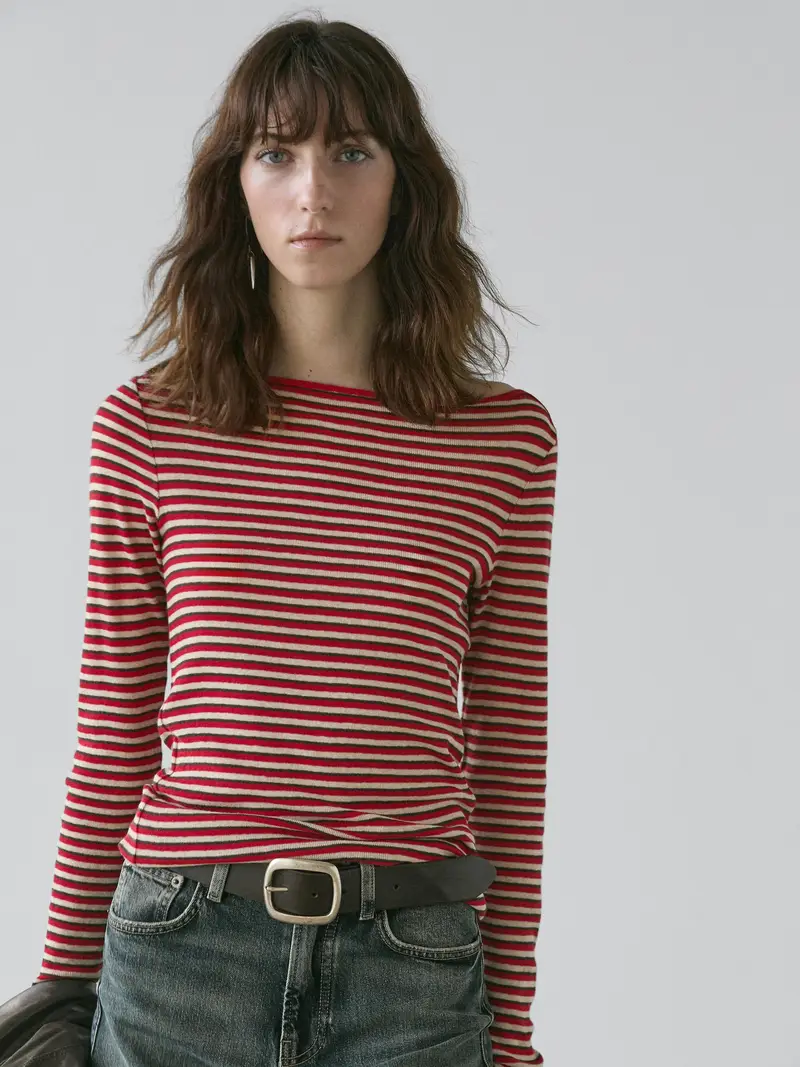 Maglietta A Maniche Lunghe A Righe - Rosso - - Massimo Dutti - Femminile