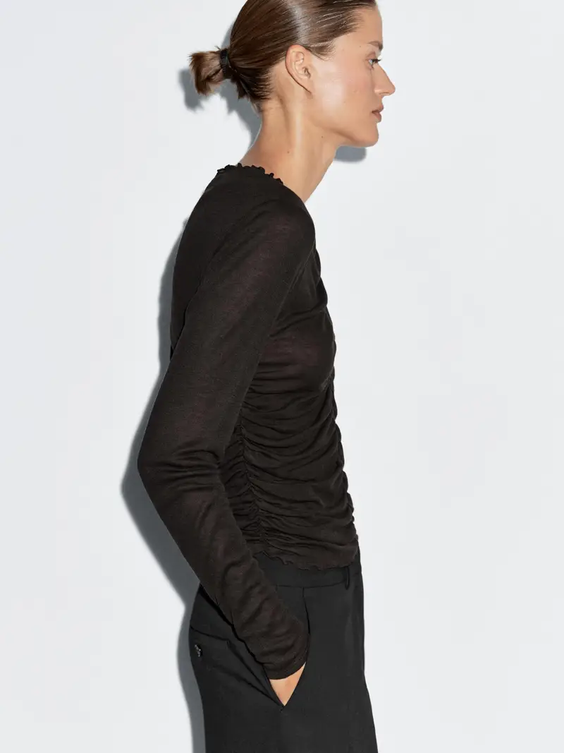 Maglietta A Maniche Lunghe Arricciata - Marrone - - Massimo Dutti - Femminile