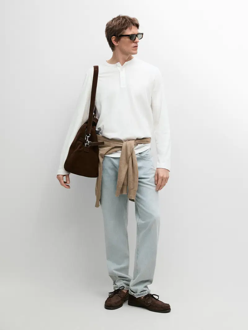 Maglietta A Maniche Lunghe Con Collo A Serafino - Bianco - - Massimo Dutti - Maschile