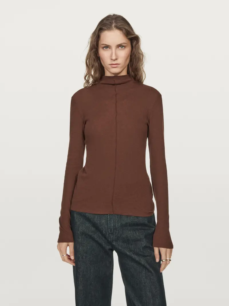 Maglietta A Maniche Lunghe Con Cuciture - Marrone Topo - - Massimo Dutti - Femminile