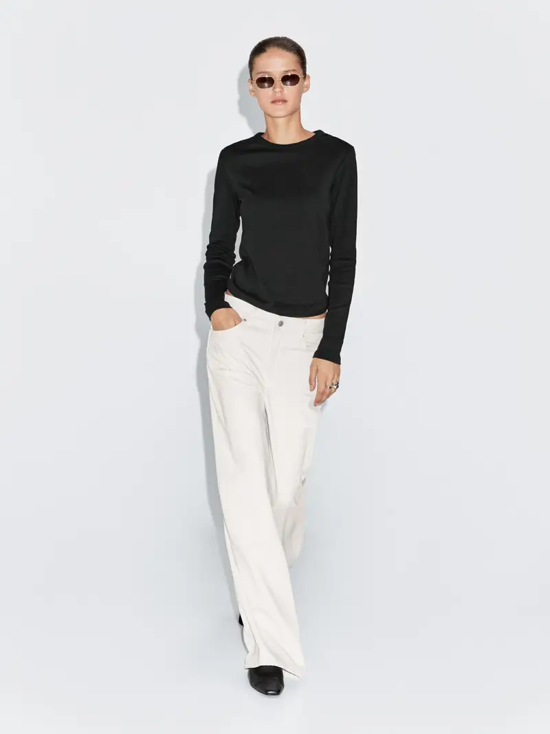 Maglietta A Maniche Lunghe Con Orlo Arrotondato - Nero - - Massimo Dutti - Femminile