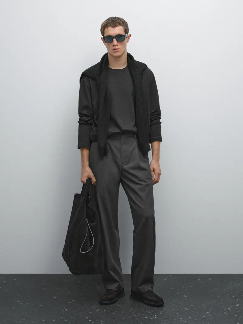 Maglietta A Maniche Lunghe In Cotone Medium Weight - Grigio Antracite - - Massimo Dutti - Maschile