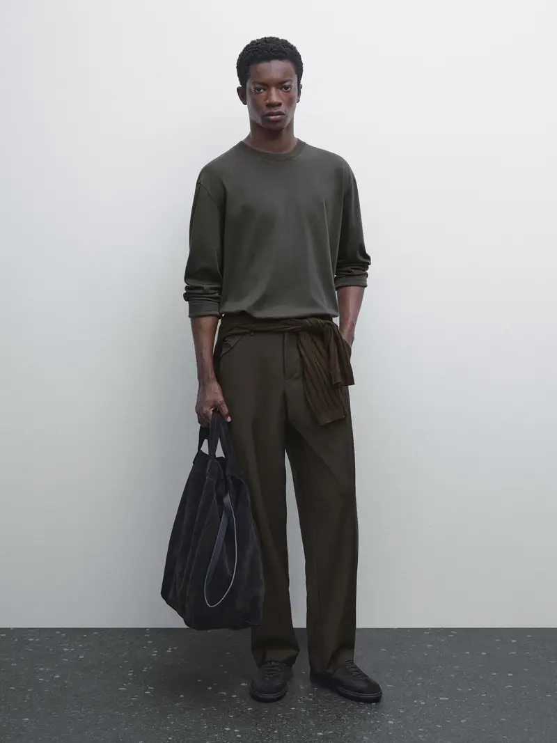 Maglietta A Maniche Lunghe In Cotone Medium Weight - Kaki - - Massimo Dutti - Maschile