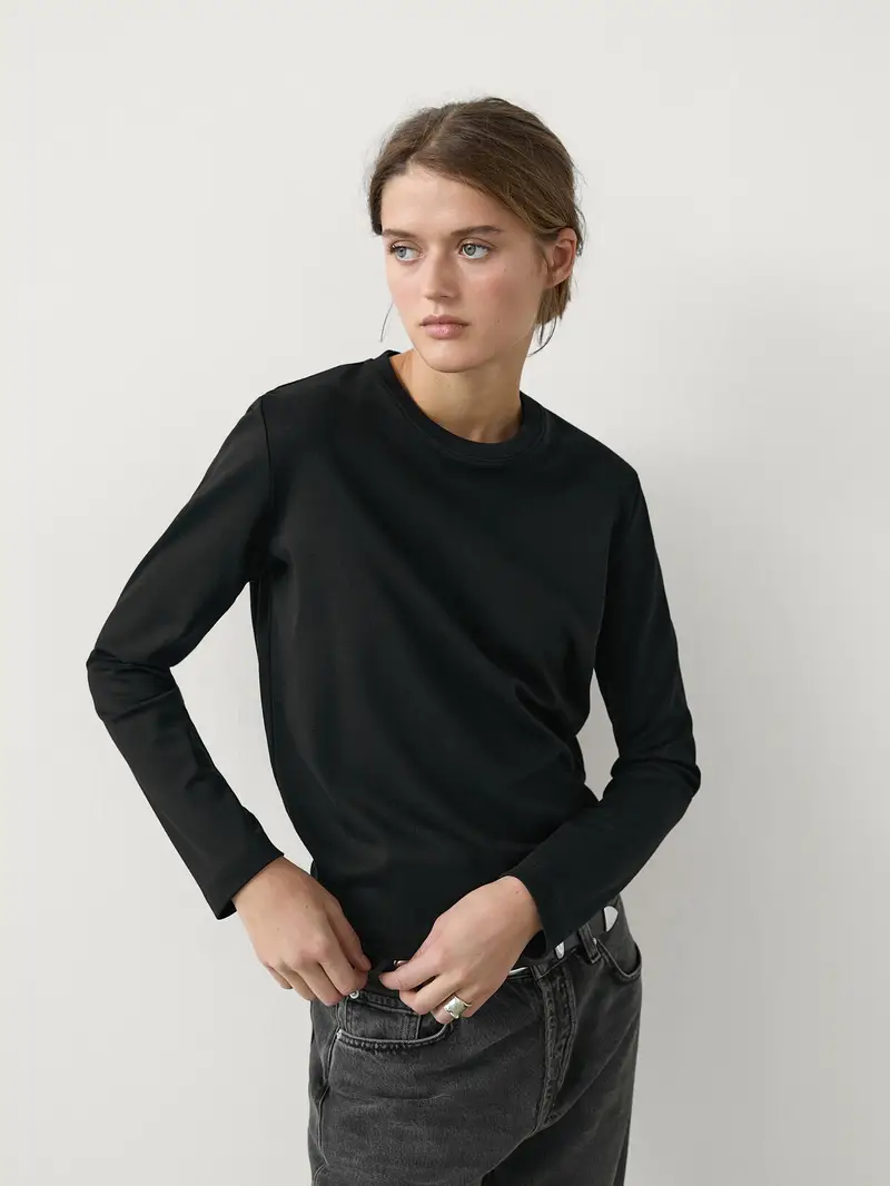 Maglietta A Maniche Lunghe Interlock 100% Cotone - Nero - - Massimo Dutti - Femminile
