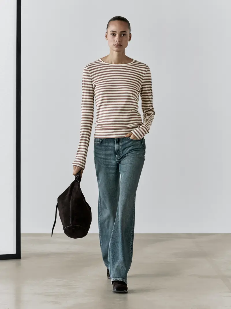 Maglietta A Righe 100% Cotone - Beige Vigoré - - Massimo Dutti - Femminile BEIGE VIGORÉ