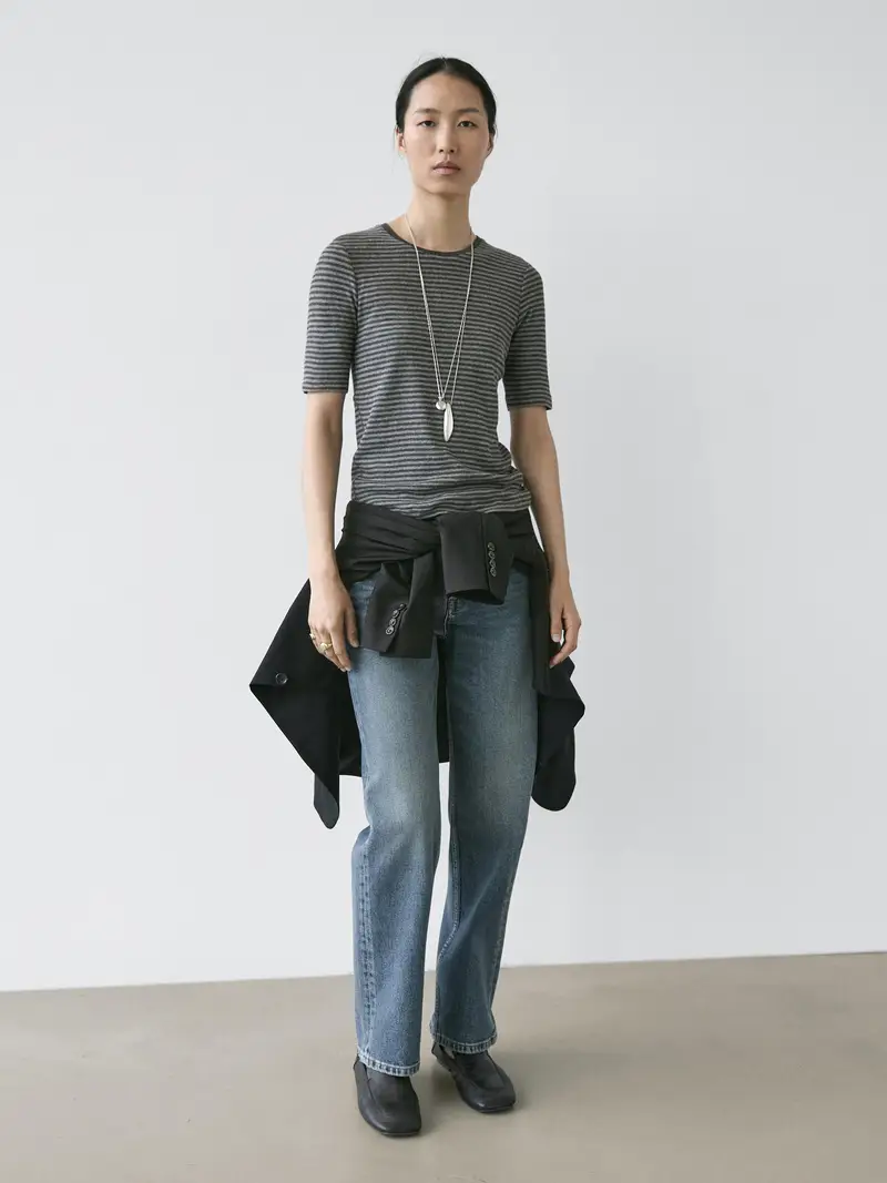 Maglietta A Righe A Maniche Corte - Grigio - - Massimo Dutti - Femminile