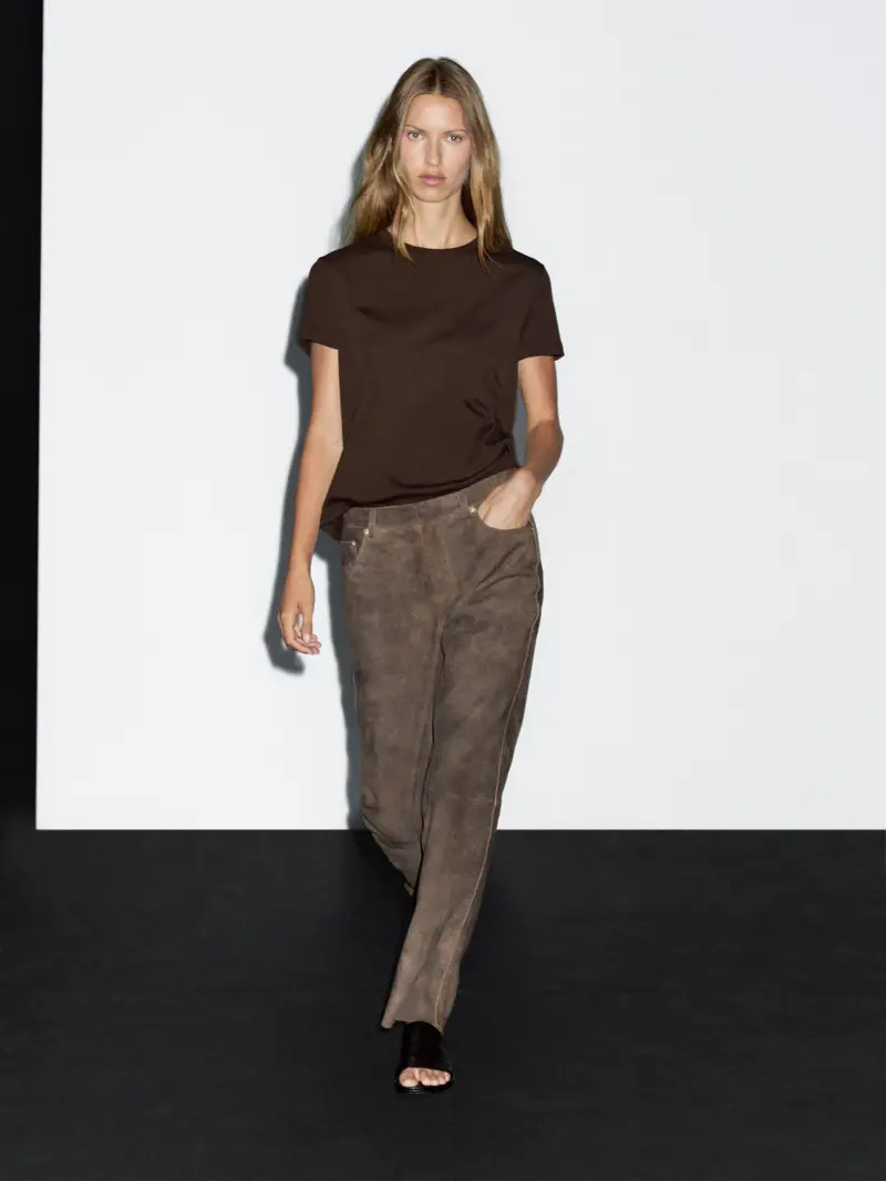 Maglietta Con Cuciture Heavy Weight In Cotone - Marrone - - Massimo Dutti - Femminile