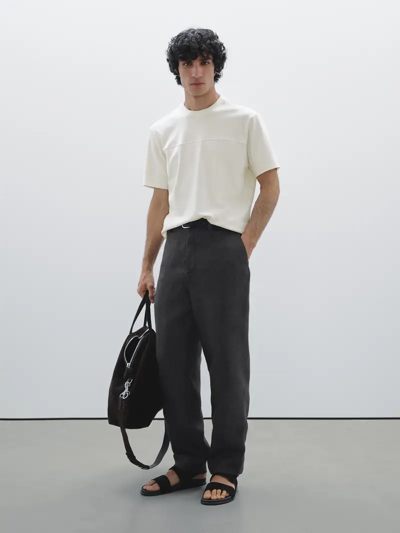 Maglietta Con Dettaglio Di Cucitura 100% Cotone - Ecru - - Massimo Dutti - Maschile