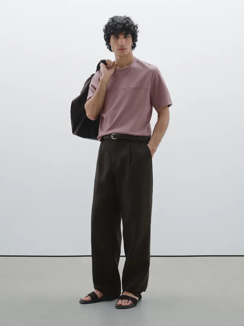 Maglietta Con Dettaglio Di Cucitura 100% Cotone - Viola - - Massimo Dutti - Maschile