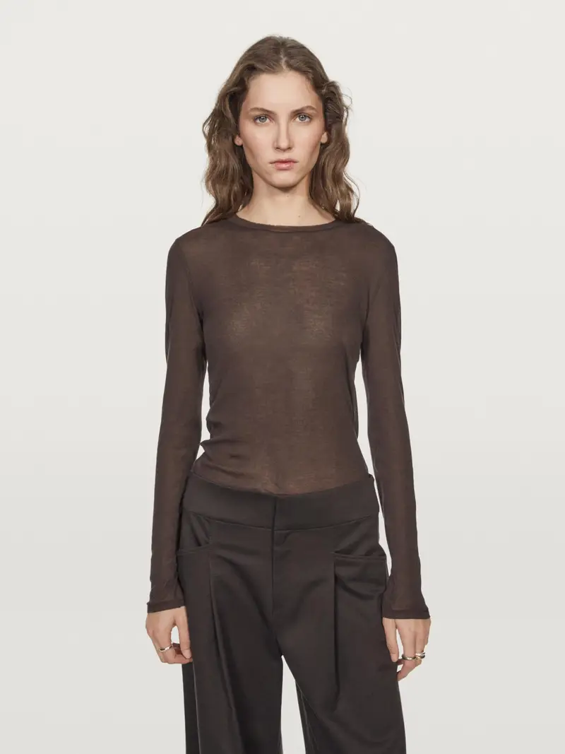 Maglietta Con Dettaglio Sul Collo 100% Cotone - Marrone - - Massimo Dutti - Female