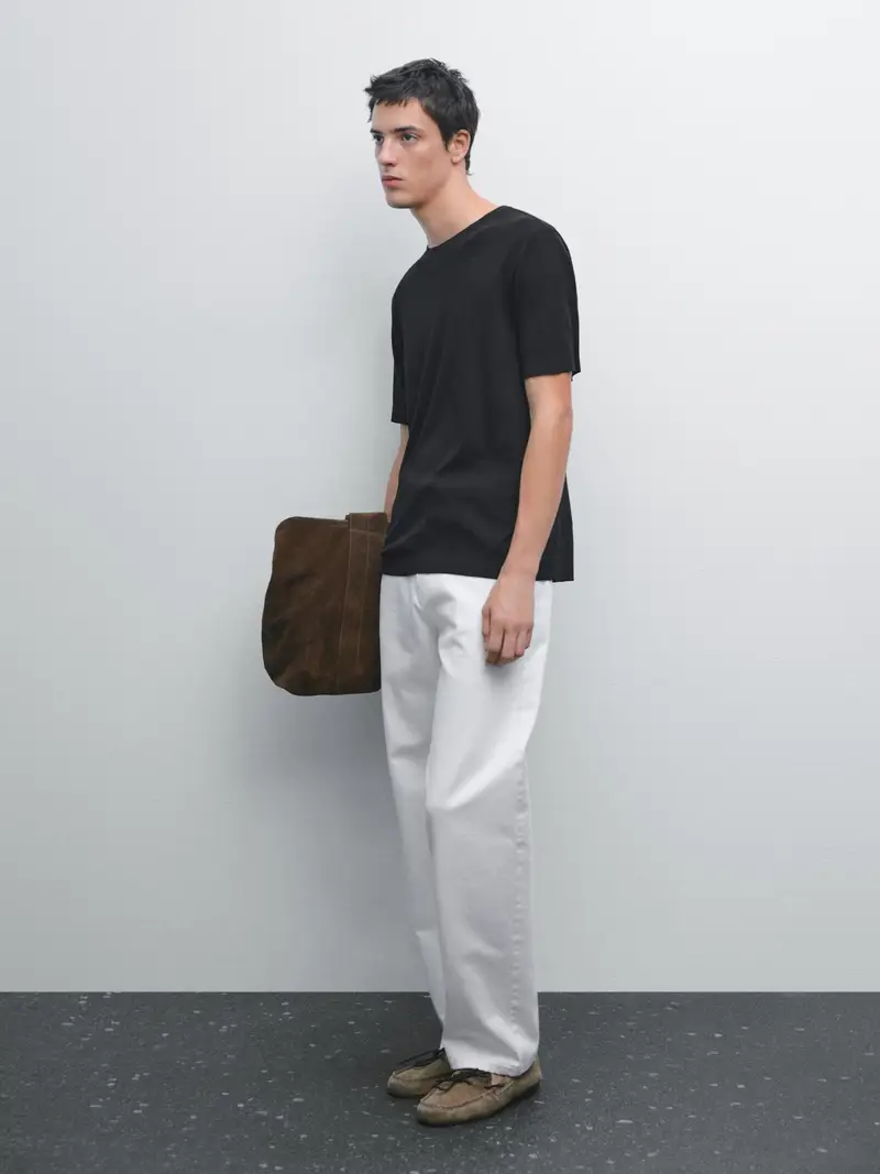 Maglietta Con Finitura A Coste 100% Cotone - Nero - - Massimo Dutti - Maschile