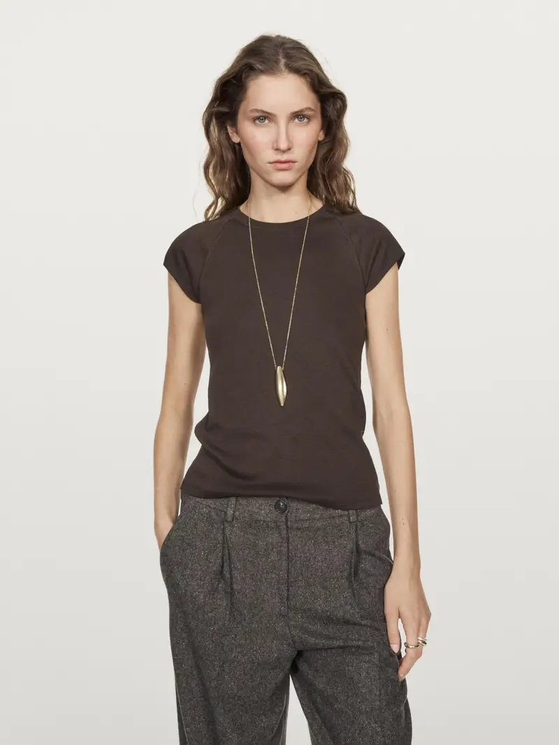 Maglietta Con Maniche Corte Raglan In Cotone - Marrone - - Massimo Dutti - Femminile