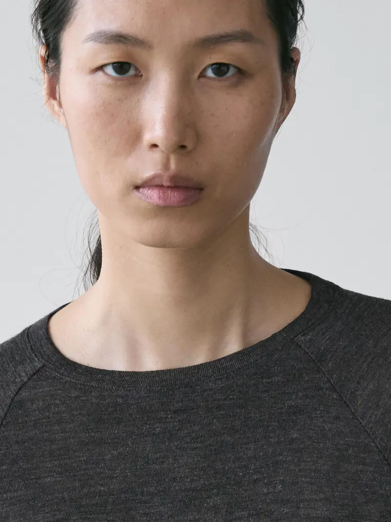 Maglietta Con Maniche Raglan In Lana - Grigio Antracite - - Massimo Dutti - Femminile