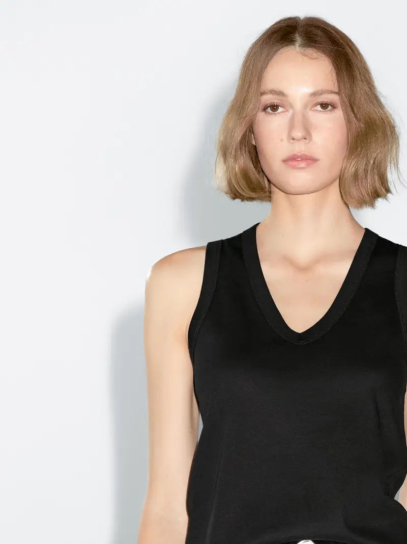 Maglietta Con Scollo A V In Cotone Mercerizzato - Nero - - Massimo Dutti - Femminile