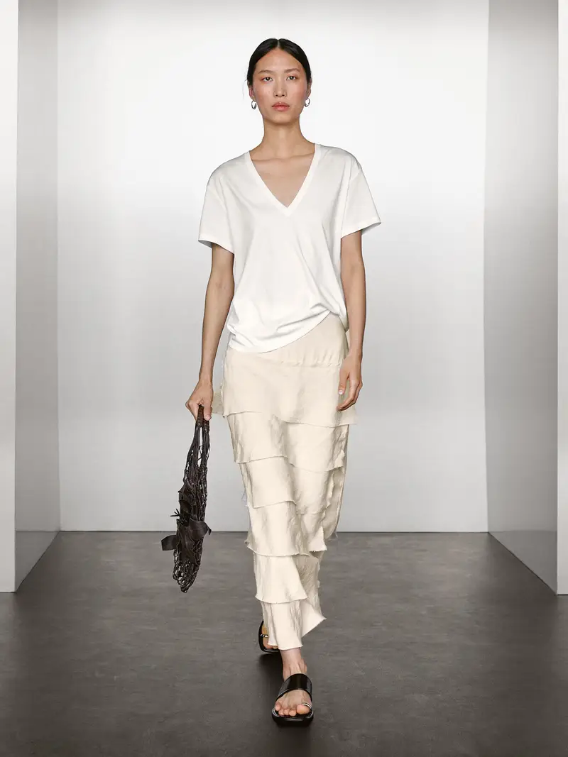 Maglietta Con Scollo A V Morbida - Bianco - - Massimo Dutti - Femminile