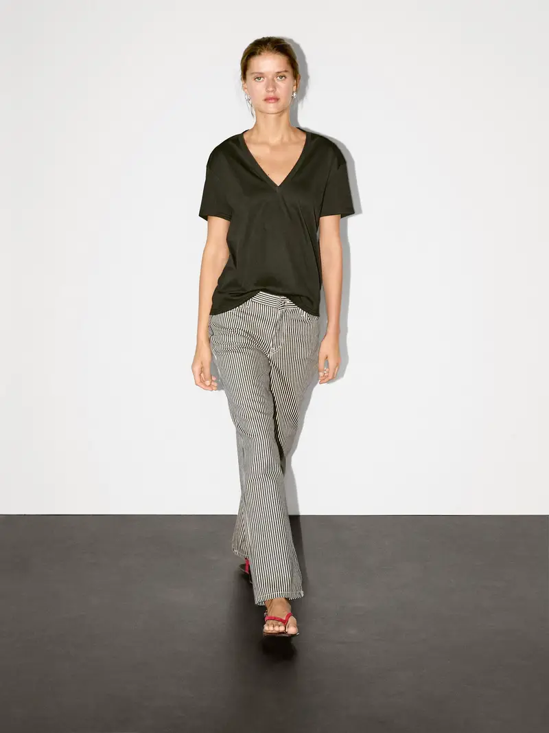 Maglietta Con Scollo A V Morbida - Nero - - Massimo Dutti - Femminile