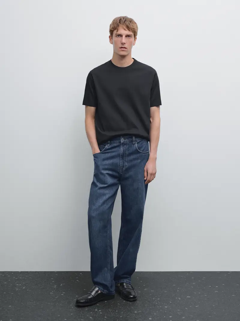 Maglietta In 100% Cotone Mercerizzato - Blu Marino - - Massimo Dutti - Male