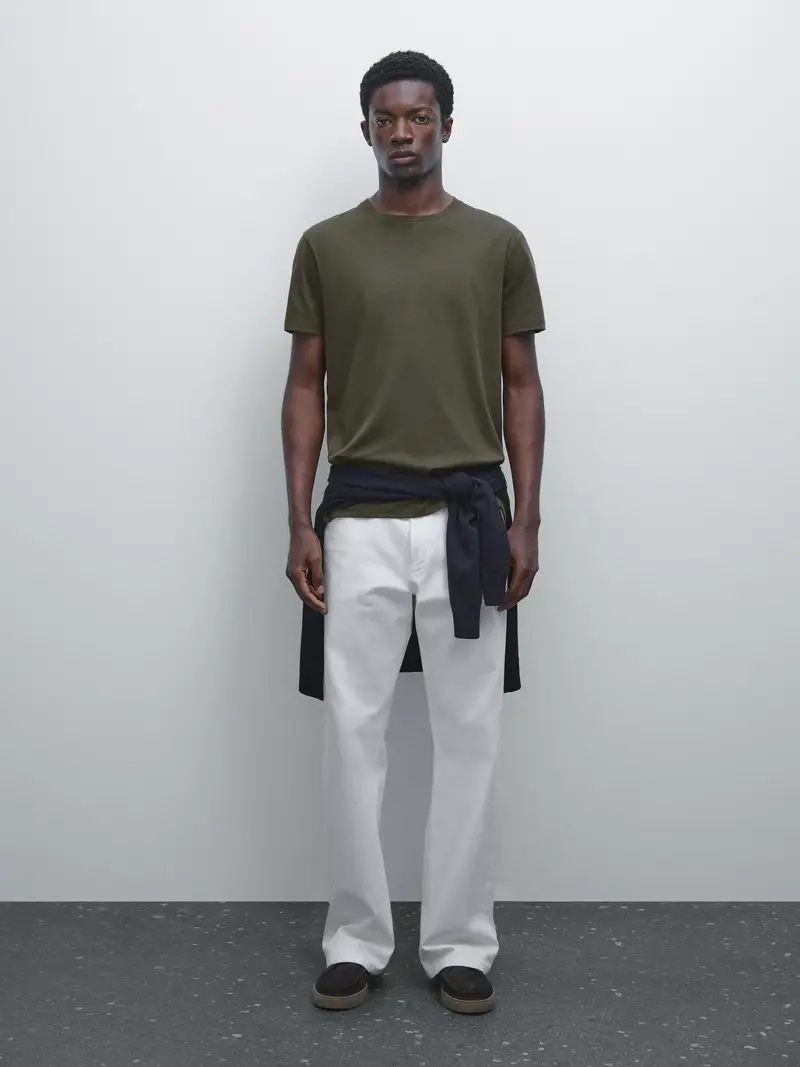 Maglietta In 100% Cotone Mercerizzato - Kaki - - Massimo Dutti - Maschile