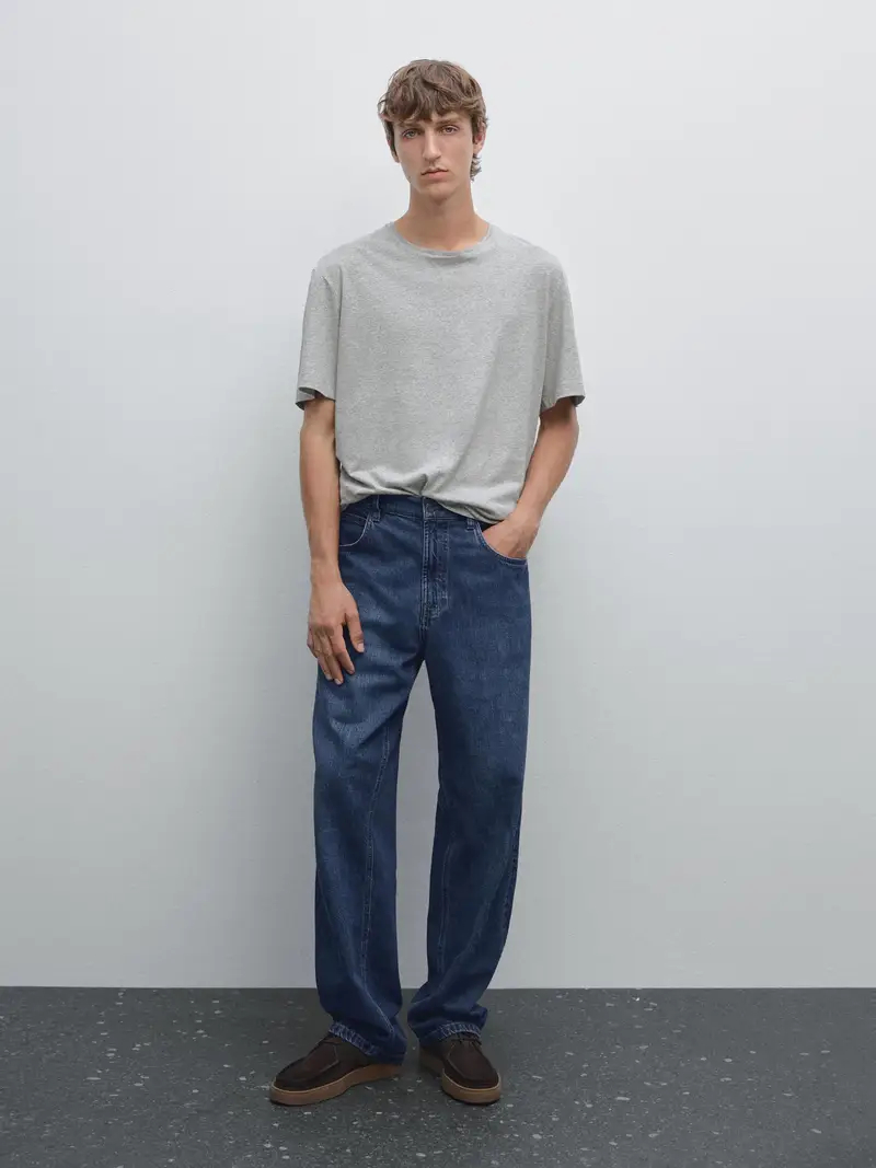 Maglietta In Lino E Cotone Mélange - Grigio Mélange - - Massimo Dutti - Maschile