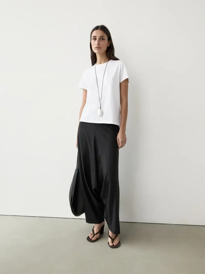 Maglietta In Maglia 100% Cotone A Maniche Corte - Bianco Roto - - Massimo Dutti - Femminile