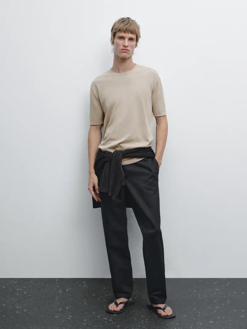 Maglietta In Maglia 100% Cotone - Beige - - Massimo Dutti - Maschile