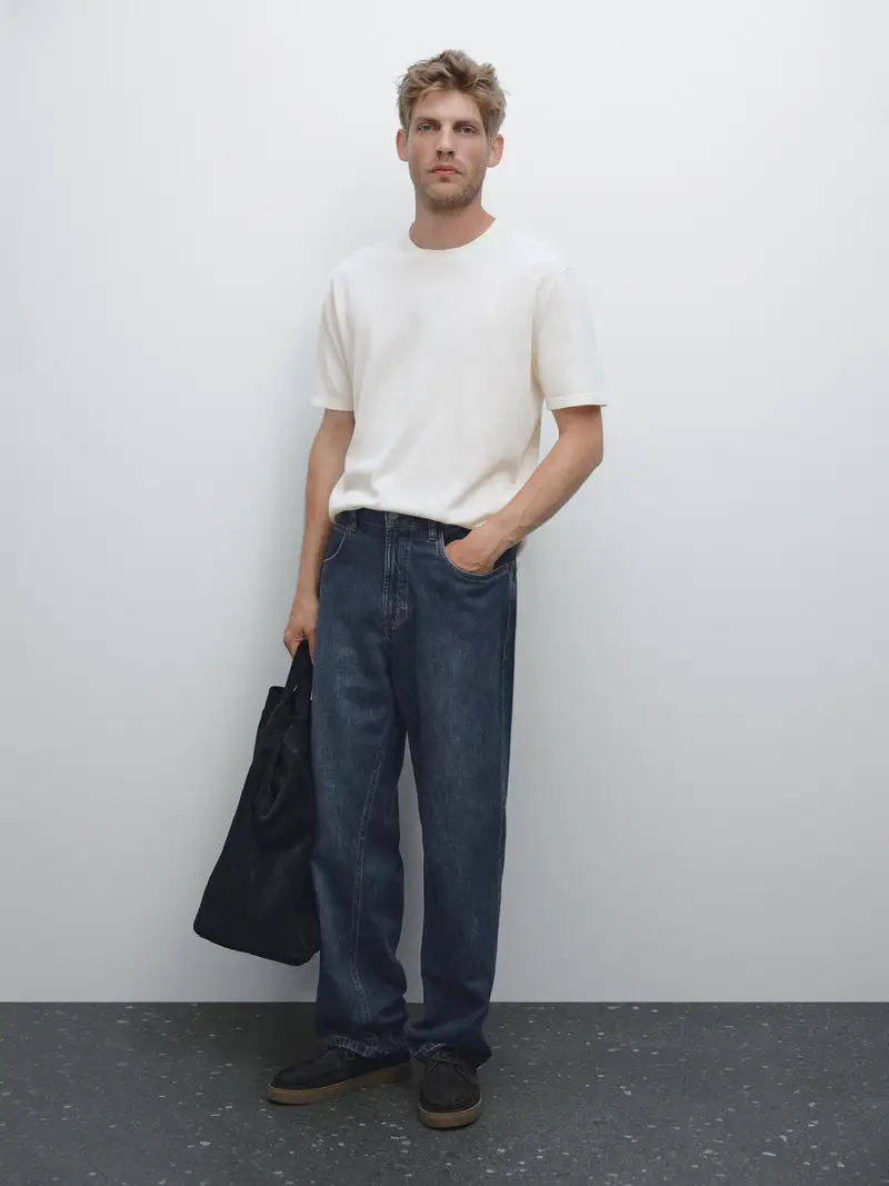 Maglietta In Maglia 100% Cotone - Ecru - - Massimo Dutti - Maschile