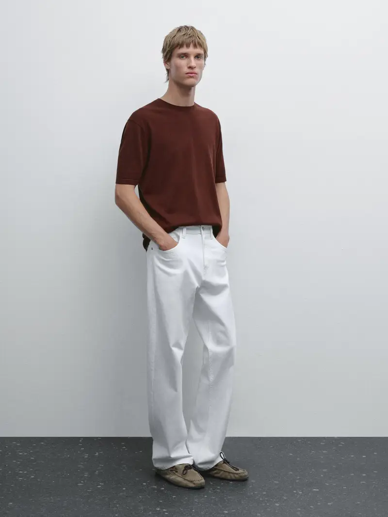 Maglietta In Maglia 100% Cotone - Mogano - - Massimo Dutti - Maschile