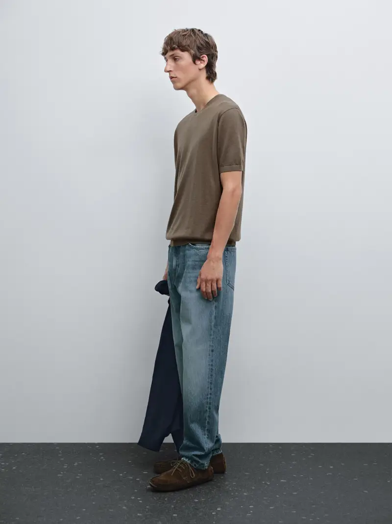 Maglietta In Maglia A Maniche Corte Misto Lana - Kaki - - Massimo Dutti - Maschile