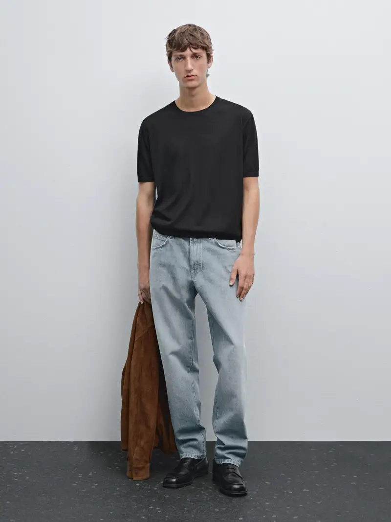 Maglietta In Maglia A Maniche Corte Misto Lana - Nero - - Massimo Dutti - Maschile