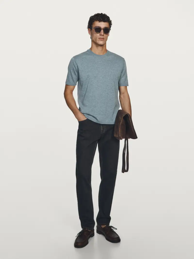 Maglietta In Maglia Di Cotone - Azzurro - - Massimo Dutti - Maschile