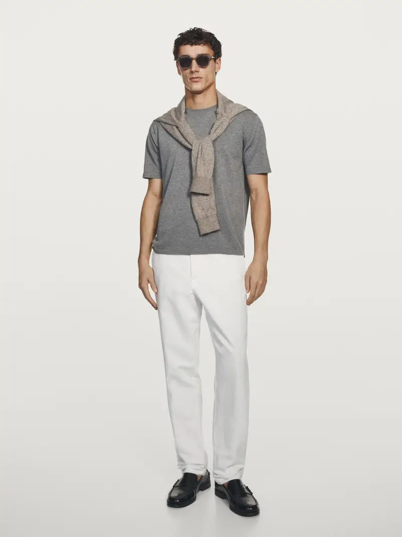 Maglietta In Maglia Di Cotone - Grigio Medio - - Massimo Dutti - Maschile