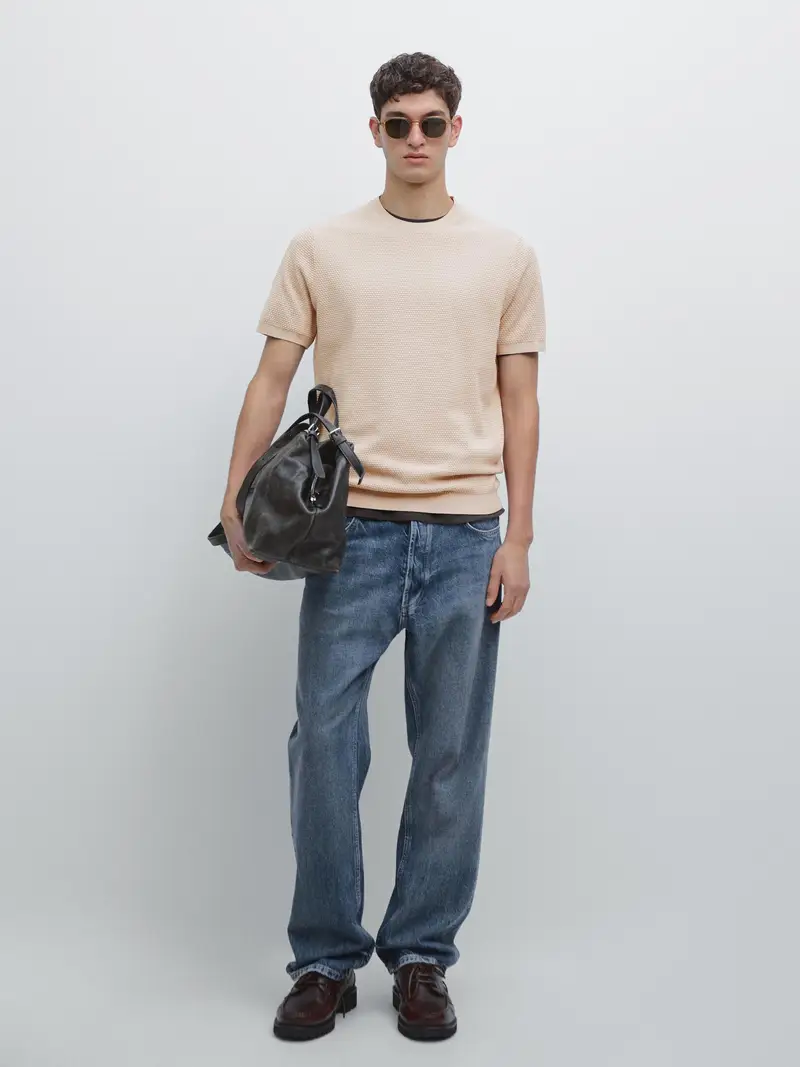 Maglietta In Maglia Strutturata - Beige - - Massimo Dutti - Maschile